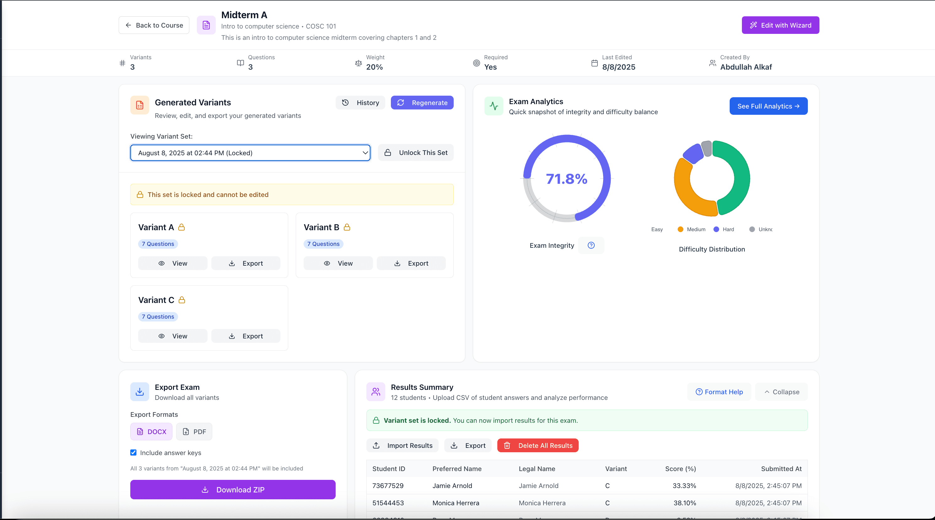 ExamVault — Automated Exam Generation & Analysis screenshot 1